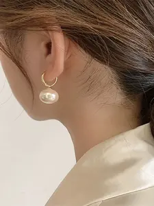 S925 Silver Color Stud Earrings with Large Pearl Pendant, Elegant Women's Jewelry for Special Occasions, Perfect Gift for Her