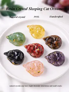 [Cute Crystal Cat] 1 Count Mini Crystal Resin Sleeping Cat Decor, Multiple Material, Cute Shiny Home Decoration, Perfect Gift for Pet Lovers, Ideal for Special Occasions