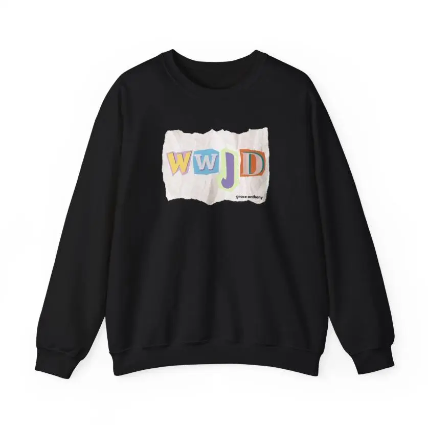 WWJD Sweatshirt, What Would Jesus Do Trendy Graphic Shirt, Christian Bible Faith Jumper, Crew Neck, Long Sleeve, Cotton Blend, Gift for Believer Him Her, Men And Womenswear Jumper