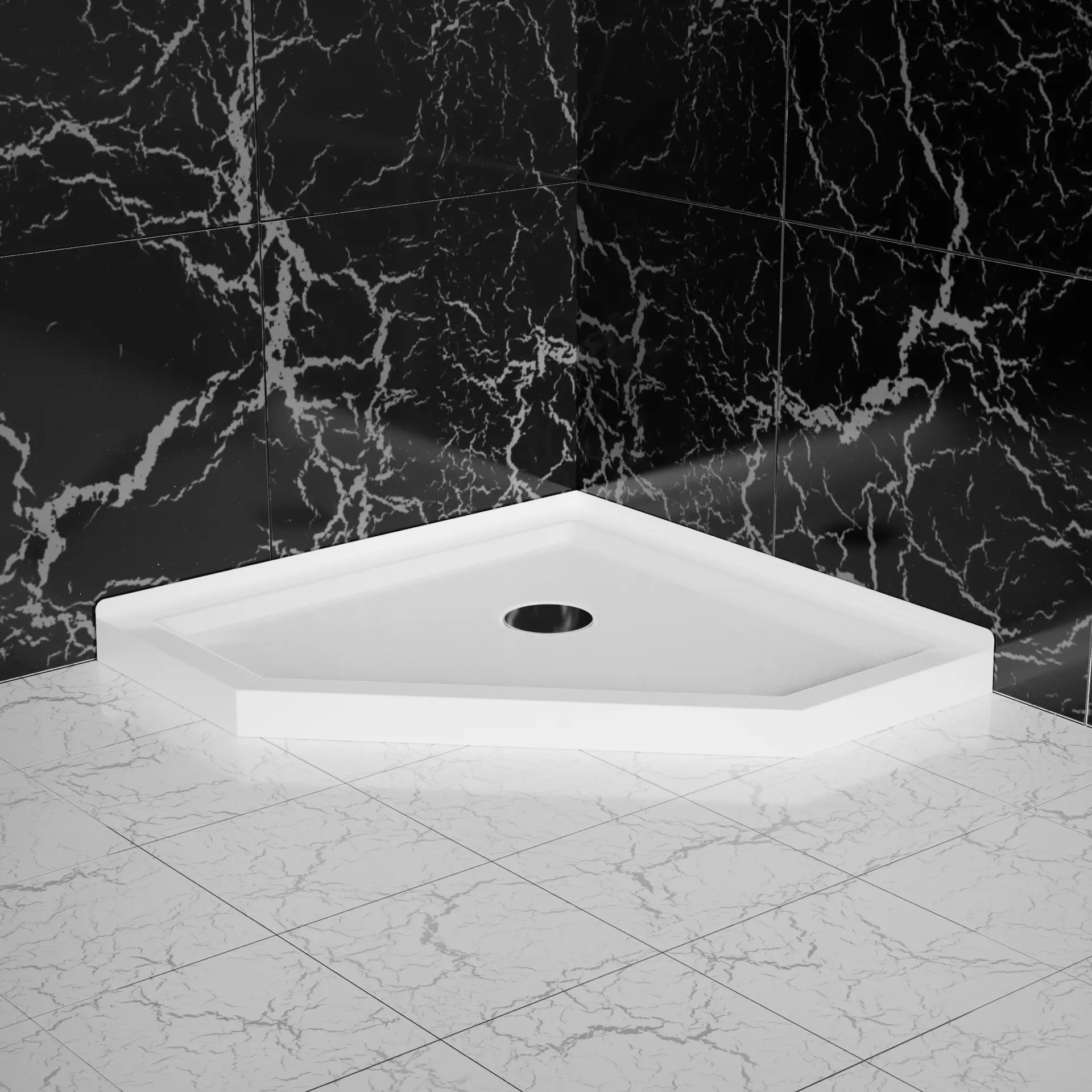 36 in. D x 36 in. W x 3.4 in. H Corner Drain Neo-Angle Shower Base in White