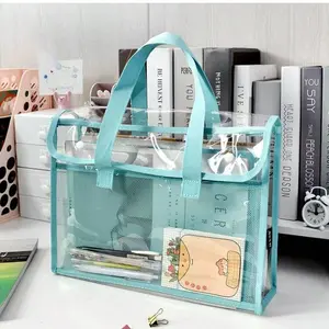 Transparent PVC Book Pouch, Snap Button File Bag for Learning Supplies, Waterproof Double Layer Document Holder for School Office – For Women Men Daily Organization Gift