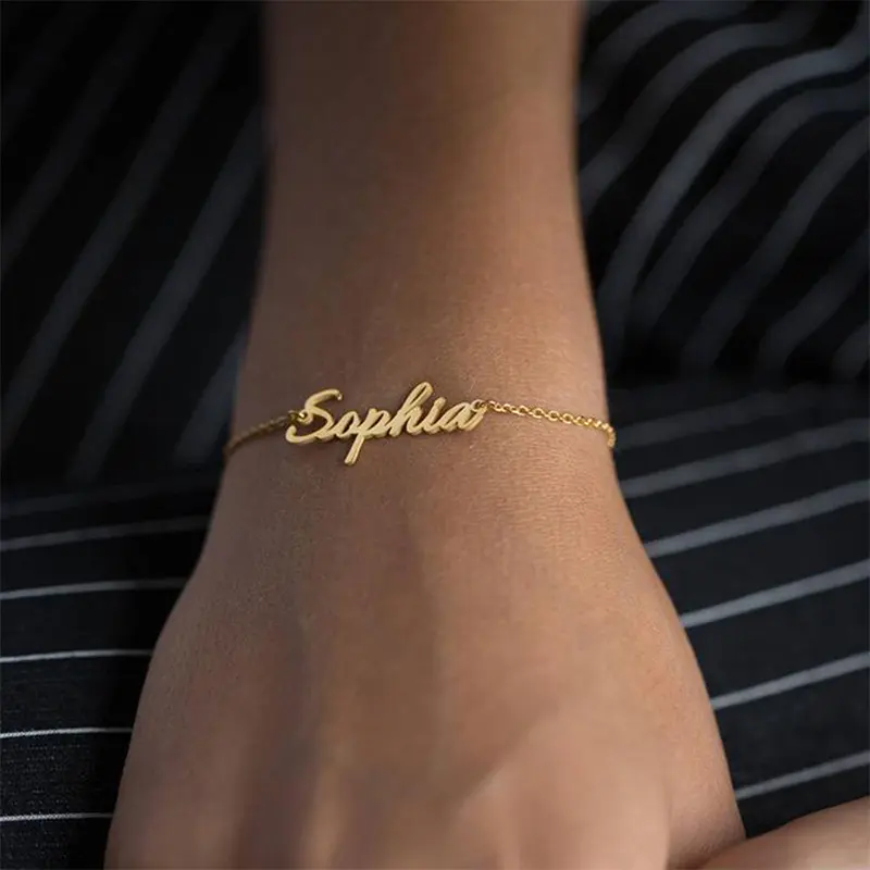 Custom Name Bracelet – 18K Gold Plated Minimalist Jewelry Gift for Mom, Daughter, Bridesmaid, Birthday or Anniversary