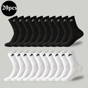 20pcs 10 pairs Men's sports socks thick breathable moisture wicking fitness running socks seamless design non slip grip suitable for basketball hiking training daily wear essential