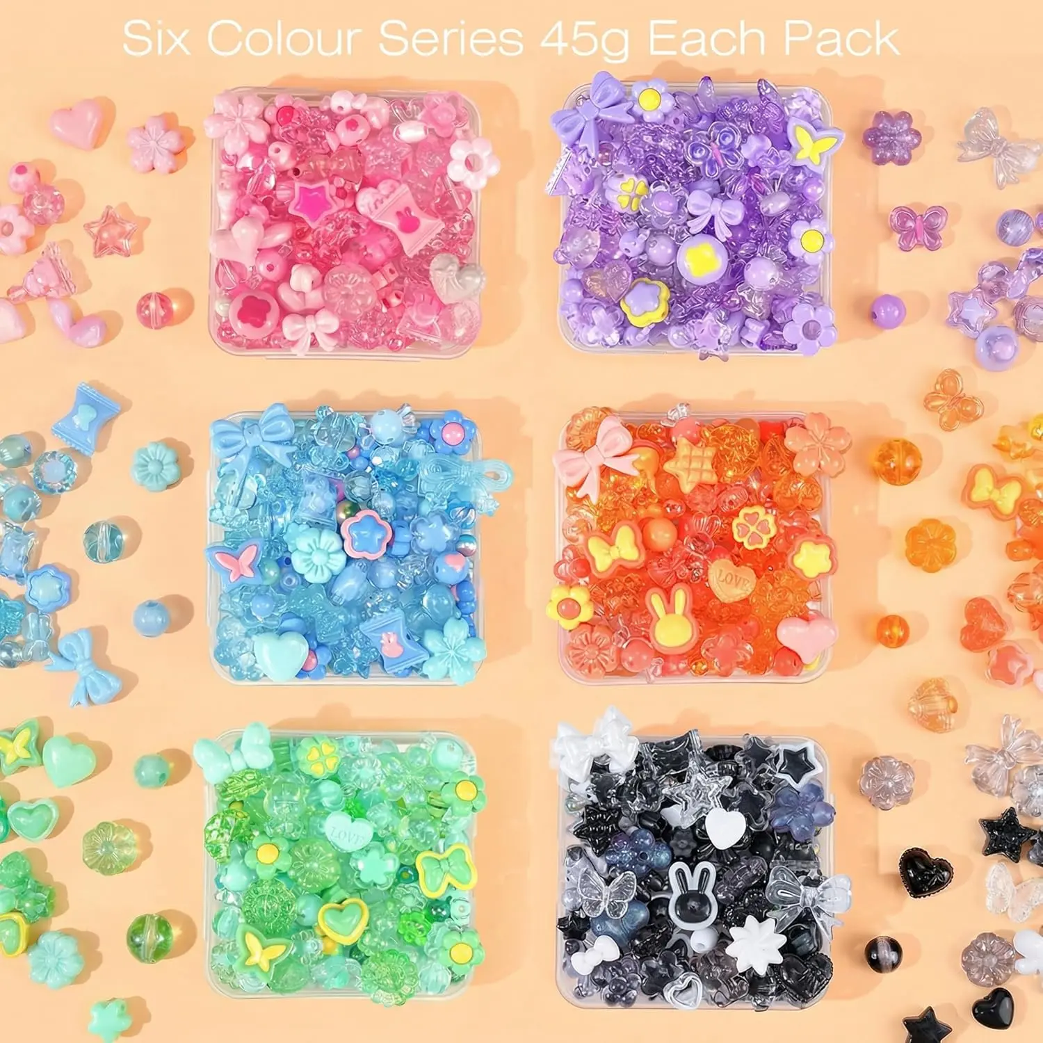 480Pcs Assorted Beads Bracelet Making Kit with String Cute Acrylic Charms for Jewelry Crafts Kawaii Bow Star Flower Shaped Beads for DIY Keychain Bag Lipgloss Charms Smartphone Case - Cellphone phone case, Jewelry Making, Beads Making