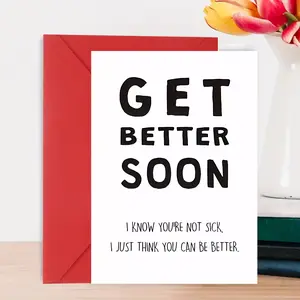 Get Well Soon Humorous Greeting Card - Encouragement and Good Luck Wishes for Recovery and Improvement - Suitable for Any Occasion - Includes Card and Envelope - Pack of 1