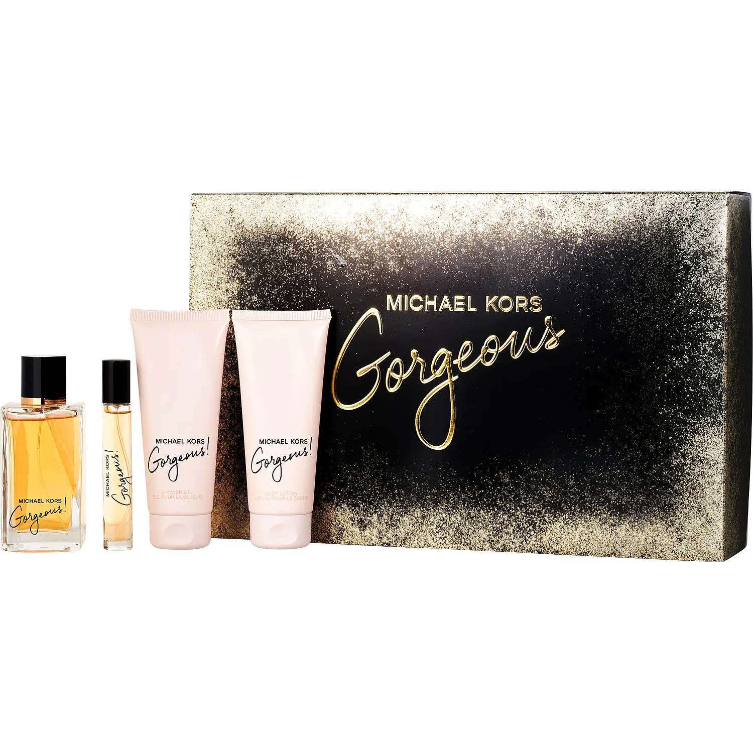 Michael Kors Gorgeous! Set-Eau De Parfum Spray 3.4 Oz & Body Lotion 3.4 Oz & Shower Gel 3.4 Oz & Eau De Parfum Spray 0.34 Oz Mini For Women