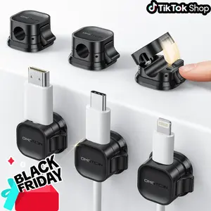 Omoton Cord Organizer Holder, 6 Pack/12 Pack Strong Adhesive Desk Cable Management, Fast and One-Handed Open, Organize Phone Charging Cords Wire Holder Organizer Neatly for Home,Office,Car,Desk,Nightstand,Back to School