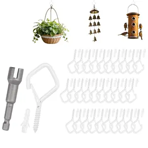 35/50pcs Q-Type Hooks, Iron Screw Hooks with Safety Clip, Easy Hanging Storage, Anti-Fall, Outdoor String Lights, Christmas Decorations
