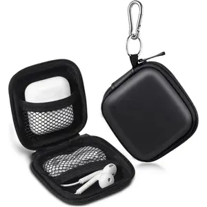 Earbud Case,  Earphone Case Headphone EVA Earbud Holder with Stainless Steel Carabiner Cell Phone Accessories Organizer Mini Earbud Pouch for Wireless Earbuds, Bluetooth Headset, SD Memory Card