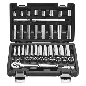 44-Piece 3/8 Inch Drive Socket Set And Ratchet Kit With SAE And Metric Sockets, Deep And Shallow, Mechanic Tool Set With Accessories And Storage Case, CR-V Alloy Steel For Automotive Repair