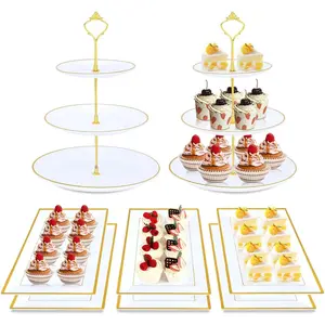 8PCS Plastic Cupcake Stands with Gold Rim, Dessert Display Stands Set for Wedding Birthday Party Baby ShowerTea Party
