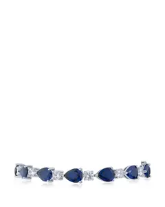 Alternating Round and Pear CZ Tennis Bracelet with Vibrant Blue Sapphire Stone Rhodium Plated Brass Setting 6.75" Elegant Box Clasp Closure, Female, Daily