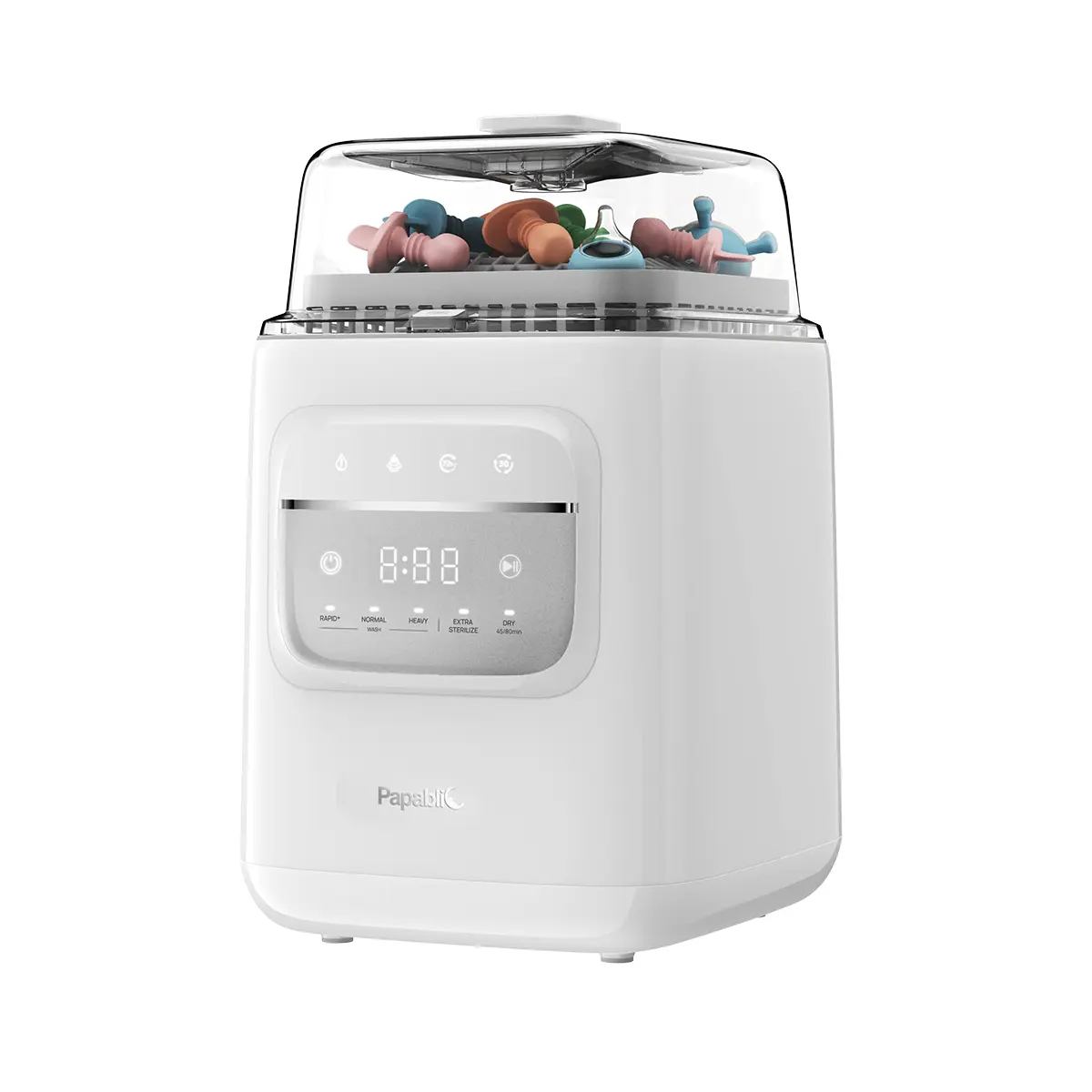 Papablic 2026 Safeguardplus All-in-1 Automatic Heat-Powered Bottle Sanitizer and Dryer - Wash, Sterilize, Dry, Store for Pump Parts, Baby Essentials, Holds 8 Bottles, Easy to Clean, Time-Saving