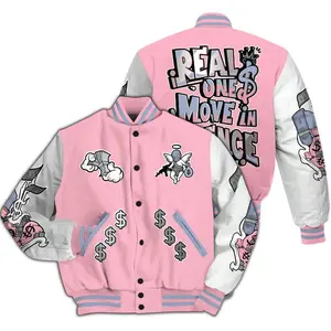 Varsity Jacket Match Anniversary 5s Sneakers, Move in Silence Graphic Design, Oversized Streetwear Baseball Coat