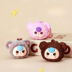 Cute Bear Head Design Keychain, 3 Counts Mini Plush Keychain, Bag Charm for Backpack, Car Interior Decoration Accessories, Fuzzy Keychain