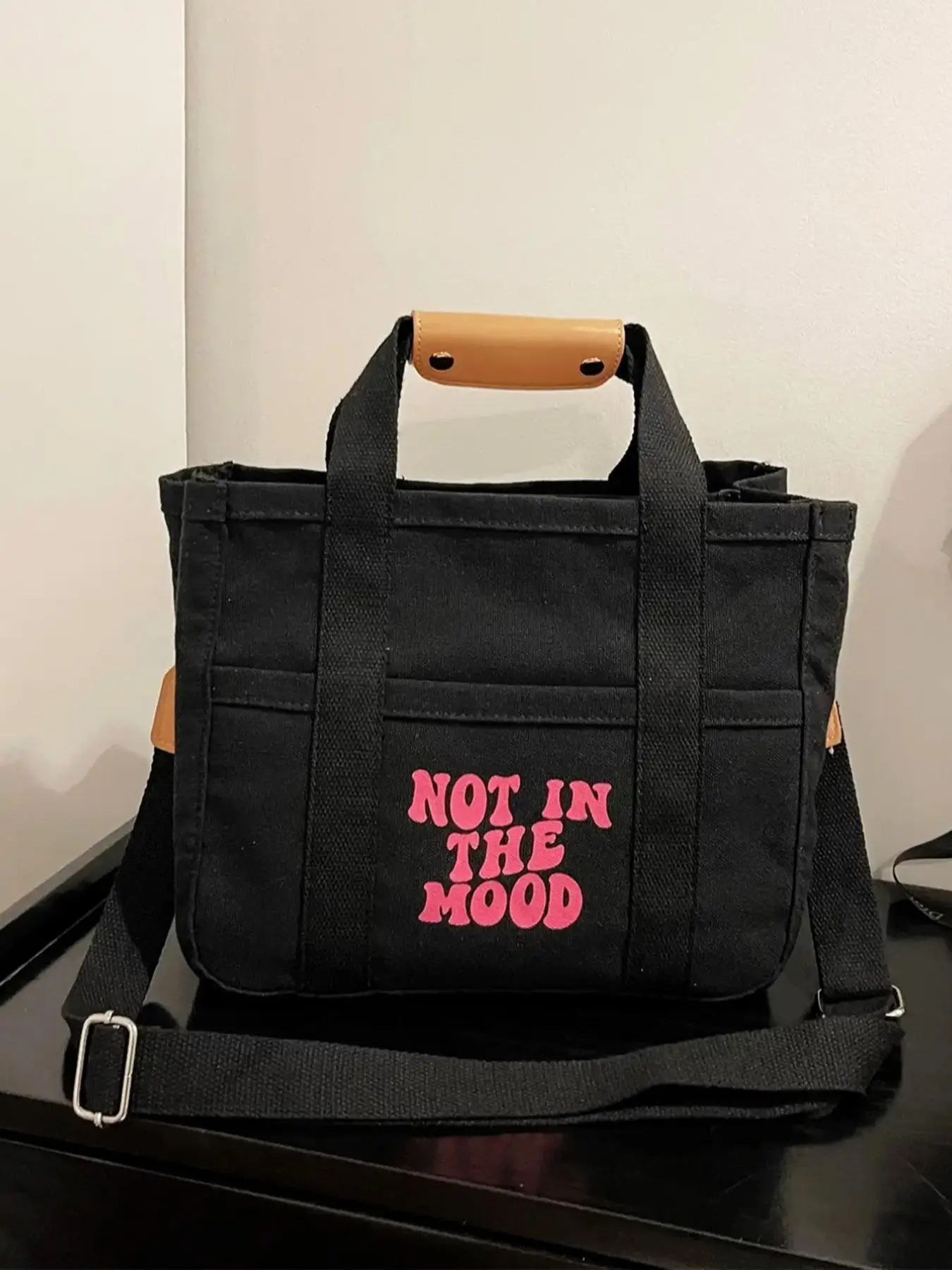 Women's Casual Letters Pattern Canvas Tote Bag, Trendy Large Capacity Shoulder Bag & Handbag, Fashionable Tote Bag for Daily Use