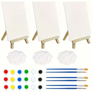 Mini Canvas and Easel Set 15-Piece, Small Canvas Mini Painting Kit with Easel, Art Drawing Supplies, Ideal for Artists, Students, Adults, Drawing