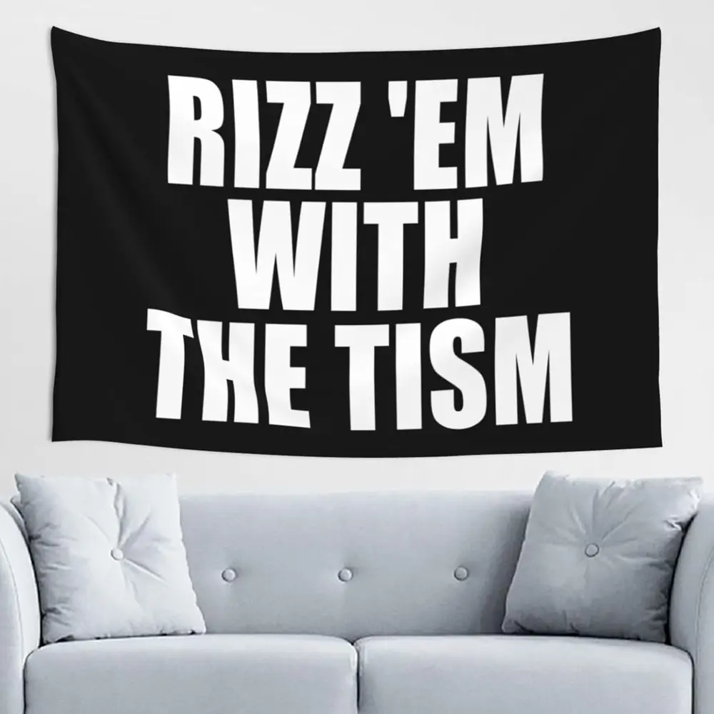 Yoladsume Rizz 'Em With The Tism Tapestry Home Decor Wall Blanket Tapestry For Living Room Bedroom Dorm Decor,60*40in