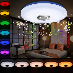 LED Smart Bluetooth Music Ceiling Lamp AC100-240V with Remote DSP Melody Player RGB 256Colors Dimmable BT APP Control Colorful Timing Function Memory Mode Festival Party Night Lamps Bedroom Living Room Esport KTV Bar Mlticolor Mood Rhythm Atmosphere Light