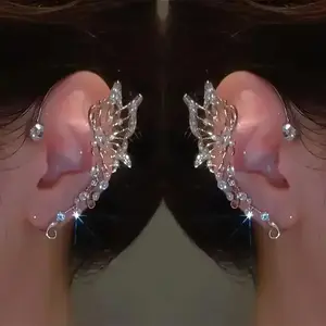 1 Pair Exquisite Luxurious Fairy Ear Wrap - Handmade No Piercing Earrings for Women and Girls, Trendy Shiny Butterfly Design, Fantasy Cosplay Elven Ears, Comfortable to Wear