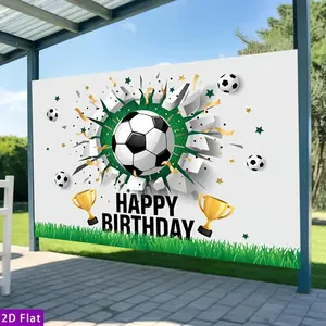 2D Flat Banner HD Digitally Printed Polyester Photography Backdrop, featuring a vibrant Soccer Ball and Trophy design with "Happy Birthday" text, Soft Lightweight Foldable Machine Washable Background Cloth for Birthday Parties, Ph