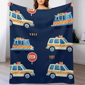 Modern Police Car Throw Blanket, Soft Cozy Red Traffic Sign Blanket for Couch, Sofa, Bed, Warm Decorative Blanket for Women and Men, 30"x40"
