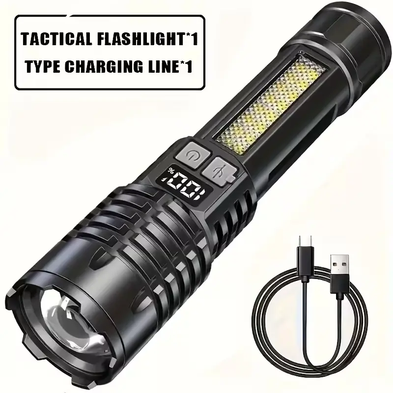 Super Bright Rechargeable LED, Portable Extendable Handheld Light, High Lumen Flashlight, High Lumen Torch, Outdoor Camping Fishing Hunting Hiking Emergency Flashlight Torches, Emergency Exploration, High Lumens Flashlight
