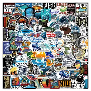 100 Pack Fishing Stickers Pack, Go Fishing Sticker Waterproof Vinyl Decals for Laptop, Car, Skateboard, Scrapbook