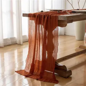 Fall Thanksgiving Table Runner Terracotta Rust Gauze 120 Inch 10 FT Rustic Burnt Orange Sheer Cheese Cloth for Bridal Shower Friendsgiving Party Centerpiece Decor Fall Decorations for Home