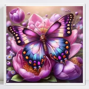 Purple Butterfly Pattern DIY Diamond Arts Colorful Painting Kit without Frame, DIY 5D Diamond Arts Colorful Painting Kit, Wall Art Decor for Home