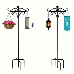 1pc Adjustable Shepherds Hook with 5-Prong Base - Dual Bird Feeder & Plant Basket Hanger for Outdoor Use - Ideal for Garden Lanterns, Weddings & Backyard Decor, Hanging Hummingbird Feeder