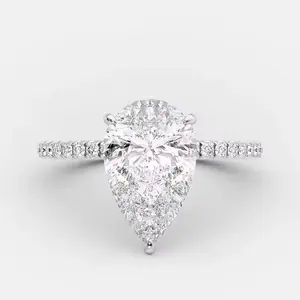 Pear Cut Sterling Silver 925 Cubic Zirconia 5A Engagement Ring 3.12