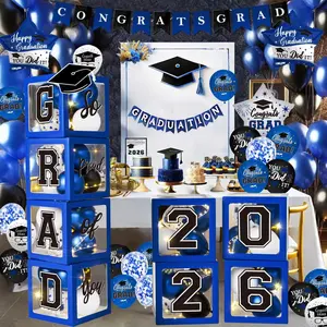 Graduation Decorations Class of 2026 - Blue Graduation Decorations - Balloons Boxes with Letters 2026 GRAD So Proud of You, Congrats Grad Party Decorations for Any Grades