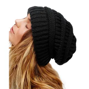 Satin Lined Beanie for Women, Warm Slouchy Winter Hats with Silk Lined, Fashionable Oversized Cable Knit Hat Skull Cap