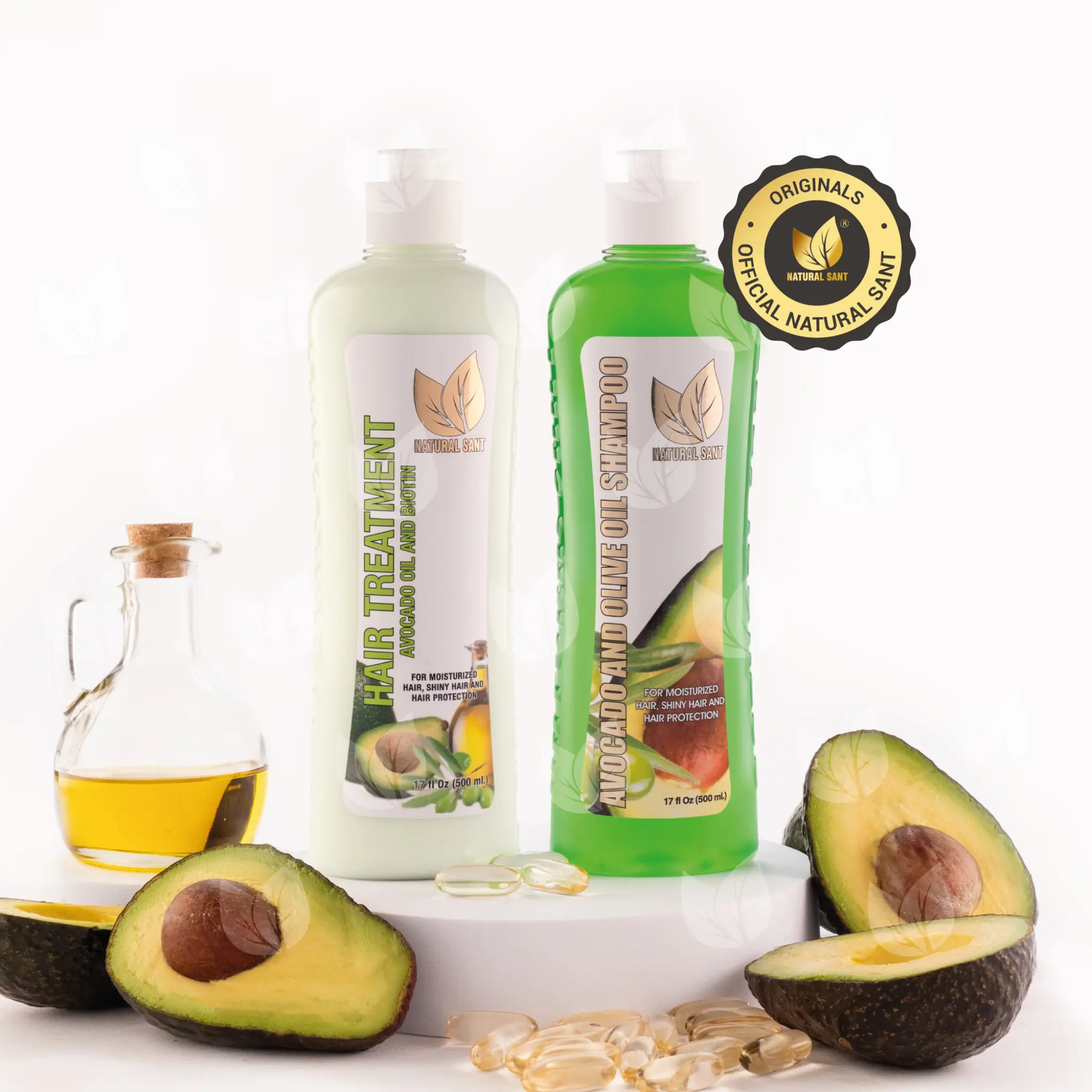 Natural Sant Avocado shampoo & hair treatment set with Biotin and Olive Oil (16...
