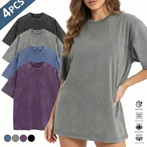 Women's Oversized Vintage Acid Washed Tee 2 piece sets Baggy Cotton Workout Top, Retro Short Sleeve Streetwear Boyfriend T-Shirt, Casual Drop Shoulder Athletic Tunic, Soft Breathable Aesthetic Gym Shirt