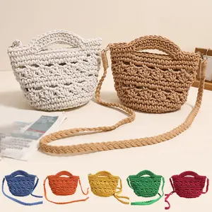 Women's Charming Crochet Crossbody Bag with Magnetic Closure, Hand-Woven Shoulder Bag Hollow Out Clutch for Holiday and Beach Outings