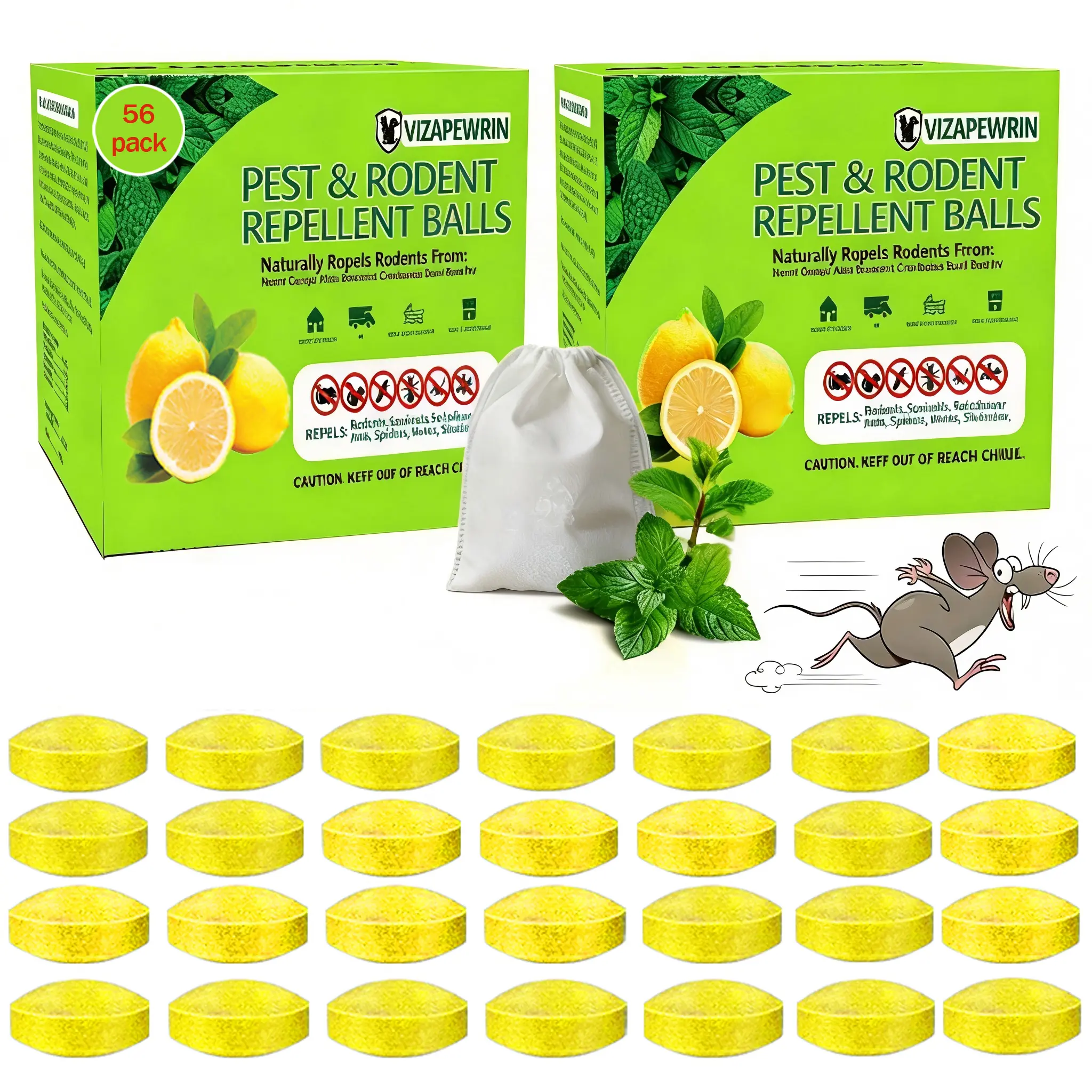 2 box-Mouse Rodent Repellent 56 Pack, Peppermint Oil Balls for Rodents Outdoor and Indoor Use, Deterrent Rats Mice Repellent for Car,Kitchen