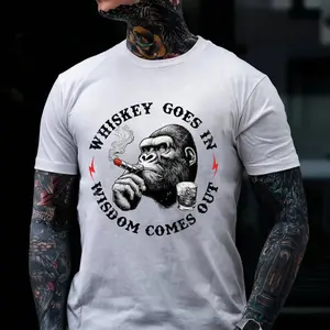 Monkeysober Pure Cotton Whiskey Goes In Wisdom Comes Out Men's Front T-Shirt