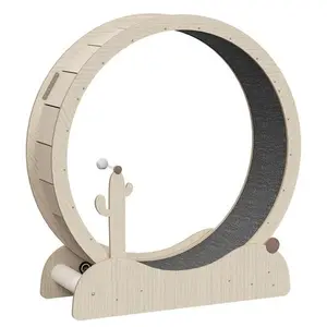 43" Natural Wood Cat Wheel Exerciser for Indoor Cats Safety Cat Treadmill Large