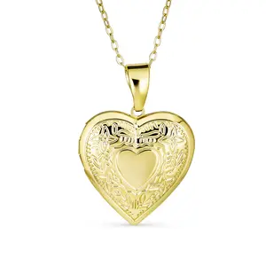 Initials Vintage Heart Photo Locket Necklace 18K Gold Plated
