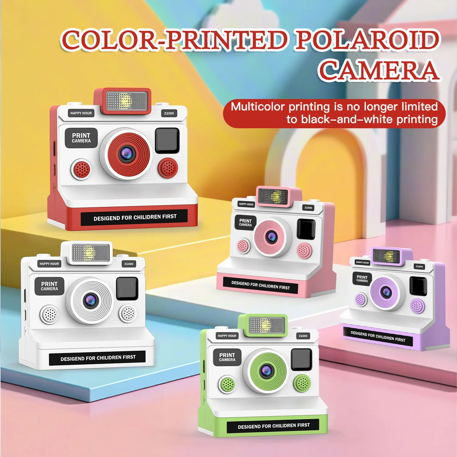 Children's printing camera, VGA-1080P children's printing camera, high-definition photo photo printing, Christmas birthday gift, suitable for girls aged 3-12, portable toy