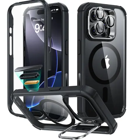 ESR Magnetic Tempered Acrylic Casing for iPhone 13/14/15/16, Shockproof Full Body Smartphone Case for Handheld Devices with Adjustable Magnetic Design, Shock Armor Kickstand & Easy Installation Accessories