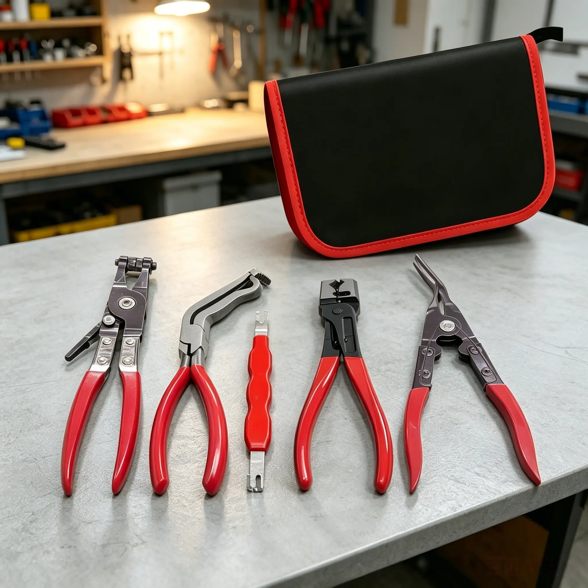 Automotive Electrical Disconnect Pliers Kit in Storage Bag, High-Carbon Steel Connector Separator 60° Pliers, Hose Clamp Plier, Car Trim Clip Removal Pliers, Plug Release Tool and Wire Terminal Removal, Auto Repair Plier