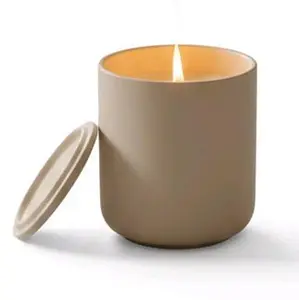 B. Wilde Co Sandalwood Scented Candle 12.6 oz Hand-Poured Soy Wax Neutral Beige Jar for Gentle Fragrance Relaxing Home Decor Gift - Perfume