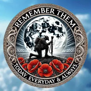 8-inch round aluminum metal signage - vintage military tribute wall decoration "always remember them, today and every day" quote, red poppies and soldier silhouettes - hero friendship decoration, suitable for family, bars, coffee shops, New Year