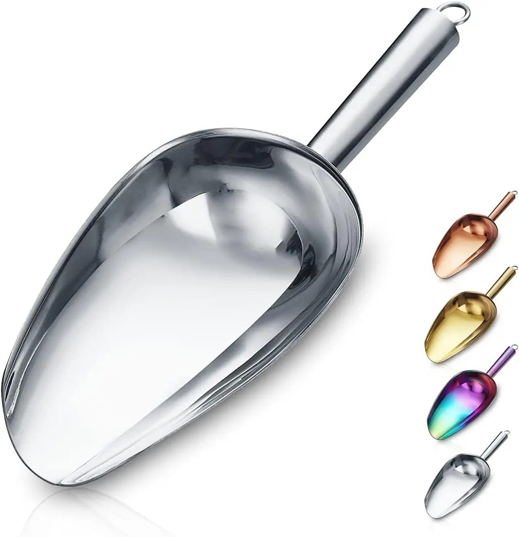 Berglander 6 OZ Stainless Steel Ice Scoop, Metal Utensil for Ice Maker, Multipurpose for Kitchen Bar Party, Silver Pet Food & Beach Shovel, Utensils
