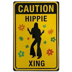 Caution Hippie Crossing Tin Sign - 20x30cm - 7.87" x 11.81"