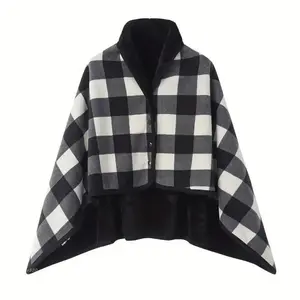 Wearable Polar Fleece Shawl Blanket with Button Closure - Soft Plush Texture Sleeveless Cape for Cozy Warmth at Home, Office