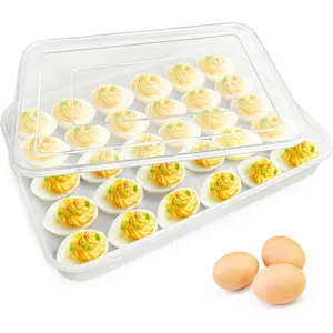 30 Deviled Egg Tray with Lid Egg Holder for Refrigerator Plastic Egg Containers Fridge Egg Dispenser Egg Storage Box
